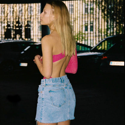 Hot Pink Sparkle Rhinestone One Shoulder